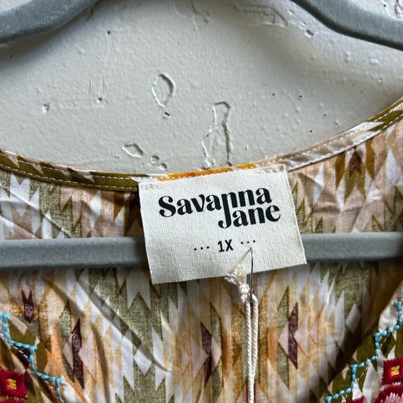 Savanna Jane NWT 1x bohemian floral embroidered pop over top vacation coastal - Picture 8 of 9